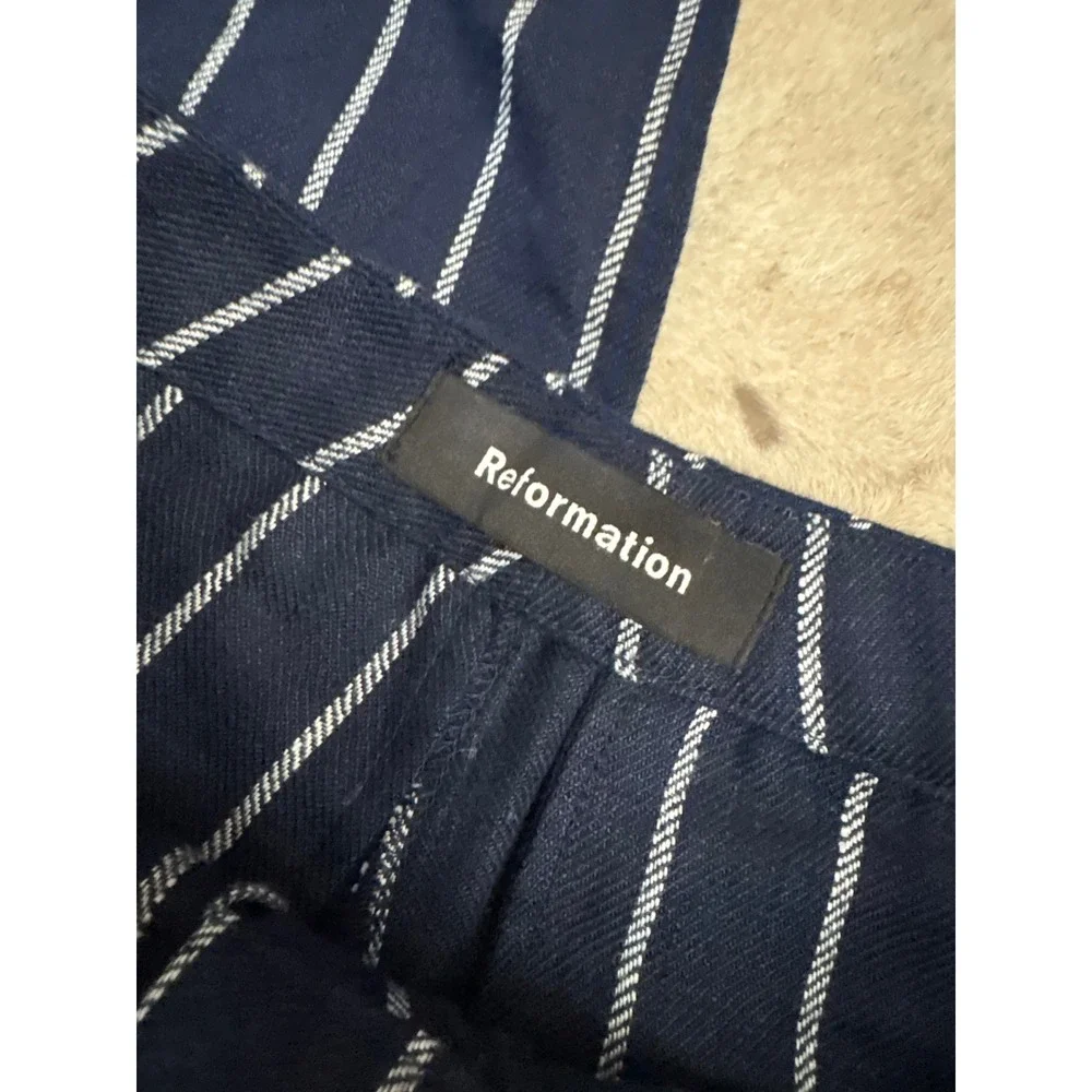 REFORMATION NEW Navy Linen Striped Trouser Pants‎ Size 6
